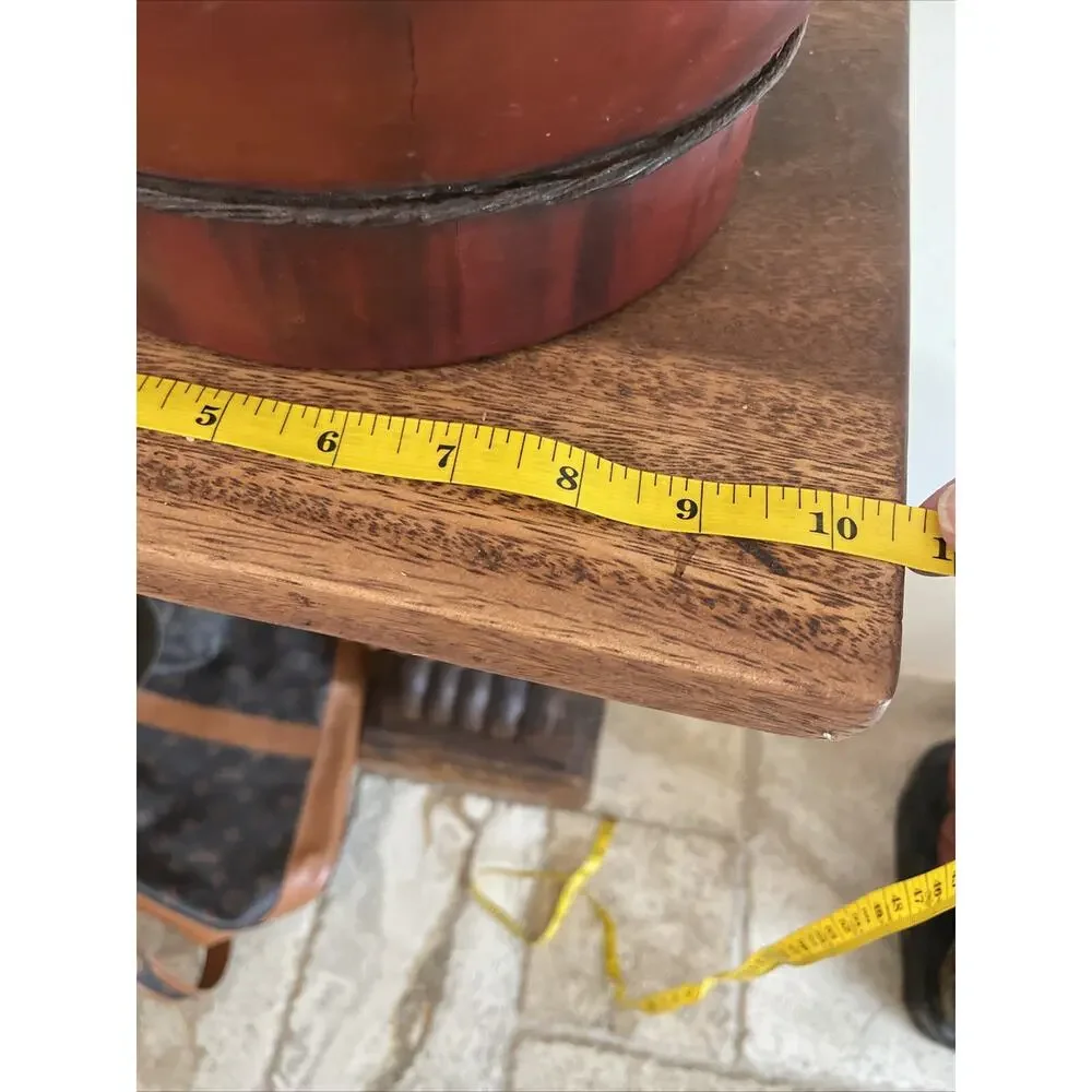 PRIMITIVE ANTIQUE CHINESE RED LACQUER WEDDING OR RICE BASKET WOOD HANDLE